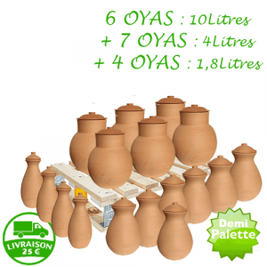 Palette de 17 oyas à enterrer – 6 de 10 L, 7 de 4 L et 4 de 1,8 L